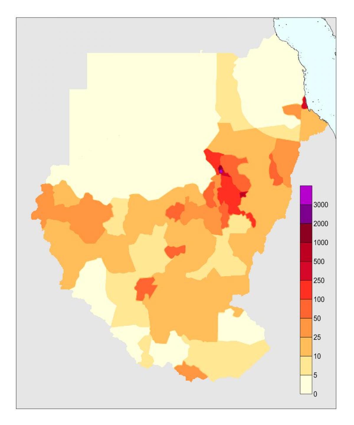 Kaart van Soedan bevolking