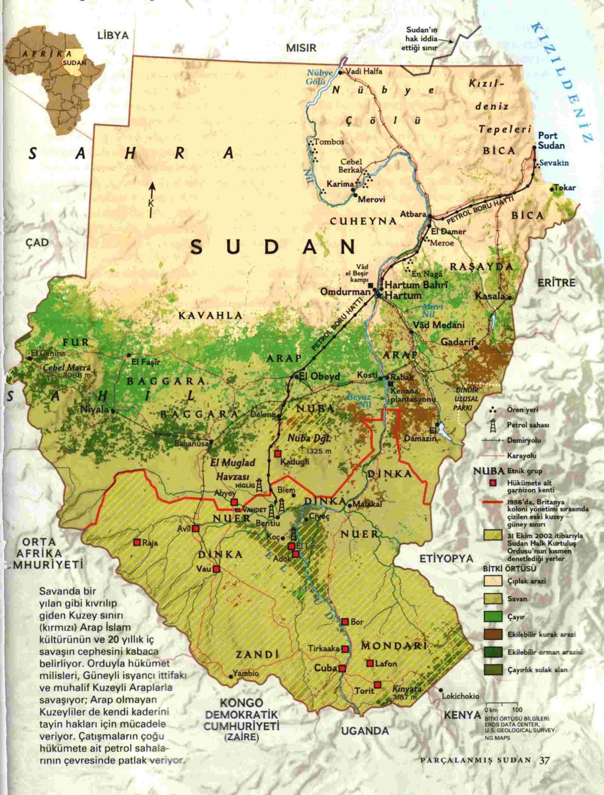 Kaart van Soedan geografie