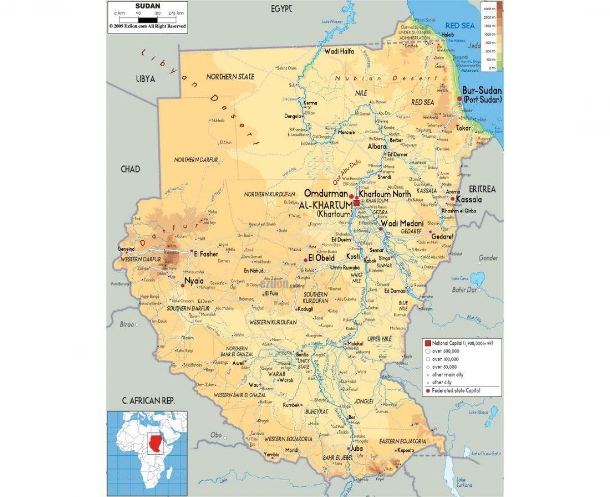 Kaart van Soedan paaie