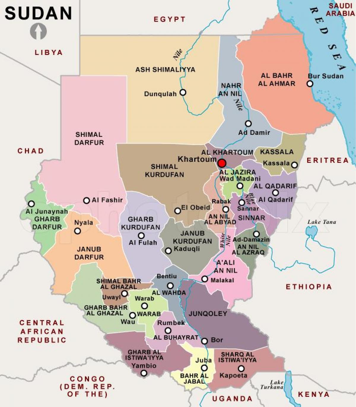 Kaart van Soedan streke